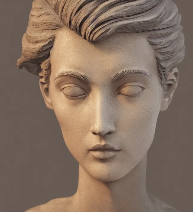 Image similar to a stoic sculpture of maddie sink, nostalgia, very detailed texture, realistic shaded lighting, studio quality, digital art, dynamic background, unreal engine 5 rendered, octane rendered, pinnacle studio, naturel, trending on artstation, art style by ilya kuvshinov, katsuhiro, artgerm, jeremy lipkin, michael garmash, nixeu