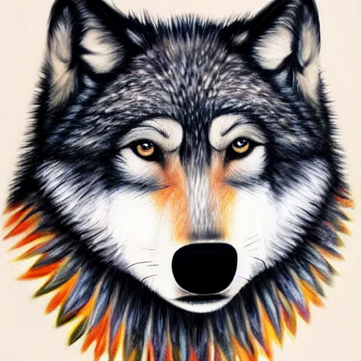 Image similar to wolf portrait, frida art style