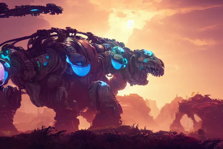 Image similar to clamberjaw machine mecanical creature robot of horizon forbidden west horizon zero dawn bioluminiscence global illumination ray tracing hdr fanart arstation by ian pesty and alena aenami artworks in 4 k