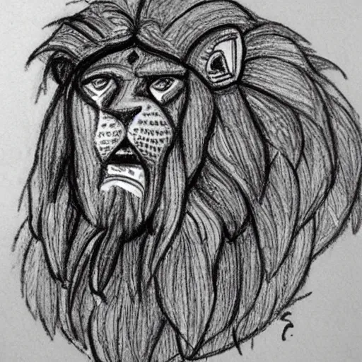 Prompt: Sketch of Assyrian lion, detailed,