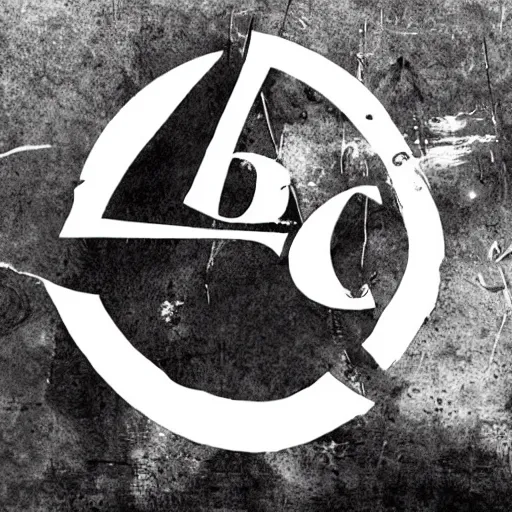 Prompt: the letter phi, logo, deathmetal font, black and white