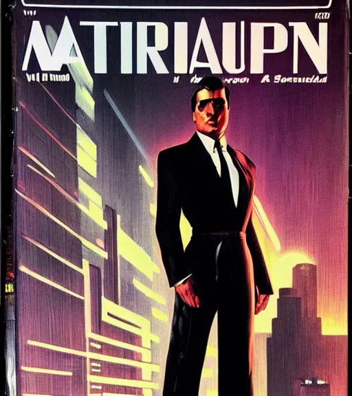 Prompt: a cyberpunk mafia boss in a suit with slicked back black hair played by marlon brando staring at the camera, 1 9 7 9 omni magazine cover, style by vincent di fate, artgerm, very coherent, detailed, 4 k resolution, dark, unreal engine, daz