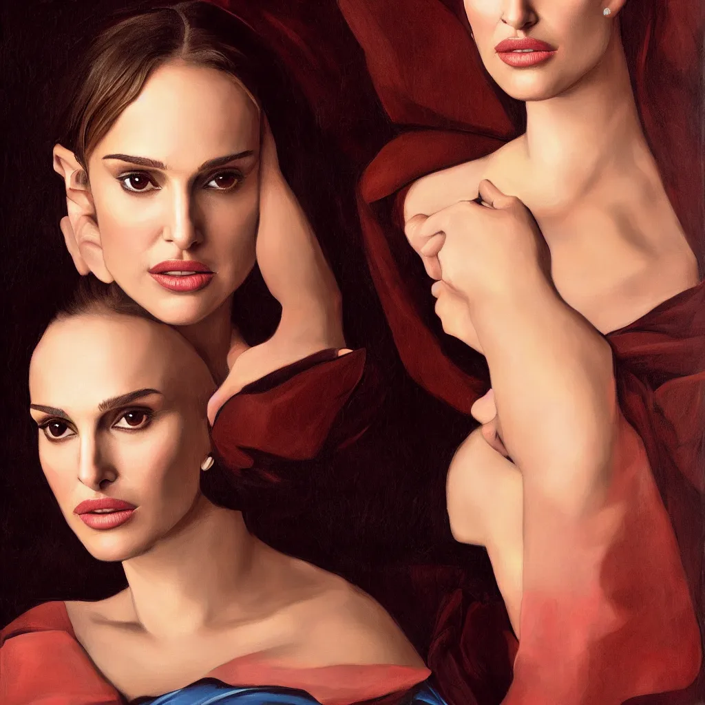 Prompt: portrait of Natalie Portman in style of Caravaggio, dramatic colors scheme