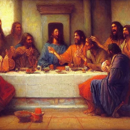 Prompt: The Last Supper painted by Gaston Bussiere