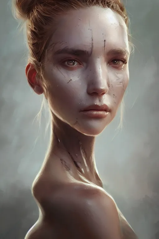 Image similar to portrait of a girl with a skin biotechnical parts by Artgerm and Greg Rutkowski , digital painting, highly detailed, trending on artstation