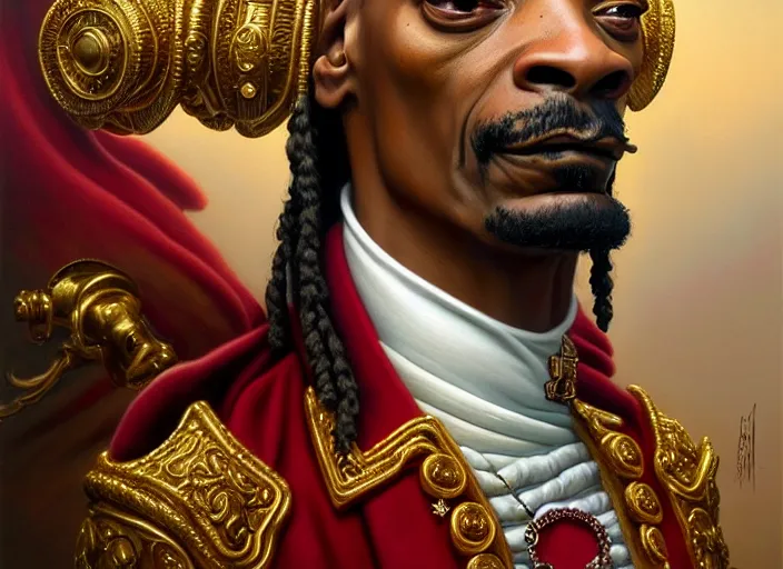 Image similar to snoop dog dressed as napoleon, intricate, elegant, highly detailed, centered, digital painting, artstation, concept art, smooth, sharp focus, illustration, artgerm, tomasz alen kopera, peter mohrbacher, donato giancola, joseph christian leyendecker, wlop, boris vallejo