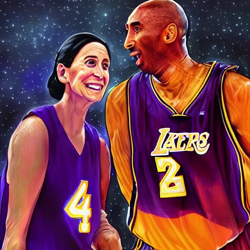 Prompt: Kobe Bryant and Ruth Bader Ginsberg at the Pearly Gates of Heaven digital art