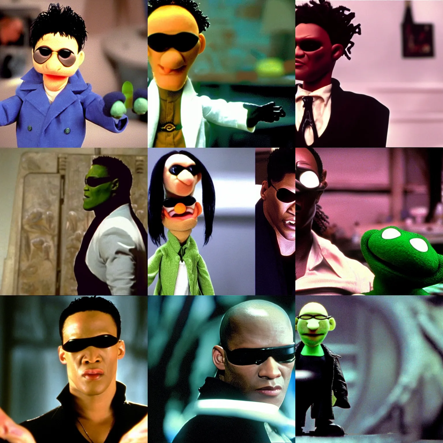 Prompt: A still of Morpheus from the Matrix (1999) as a Muppet