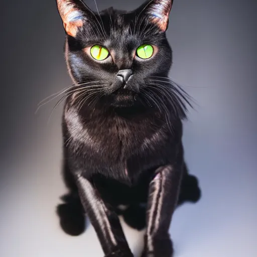 Prompt: a black cat wearing an iron man suit, high quality photograph, 4k, studio quality lighting