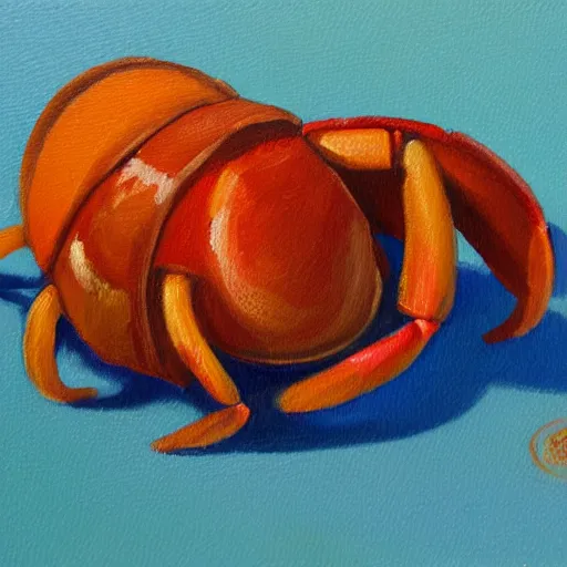 Image similar to loose painting of a hermit crab, macro, oil on canvas, hd