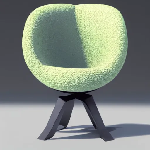 Prompt: a chair that looks like an avocado sitting on top of a white table, a 3 d render by susan weil, behance, ecological art, behance hd, rendered in cinema 4 d, made of soft fabric