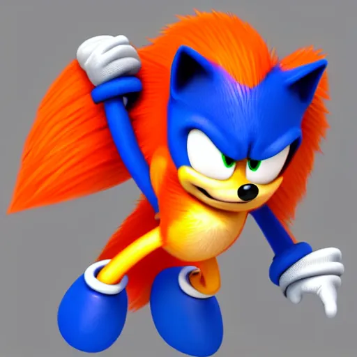Prompt: A orange sonic the hedgehog who acts like a fox, photorealistic