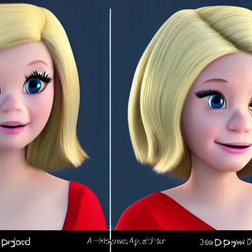 Image similar to a 3d princess with blonde hair , 3d cgi , disney style,pixar , photorealistic