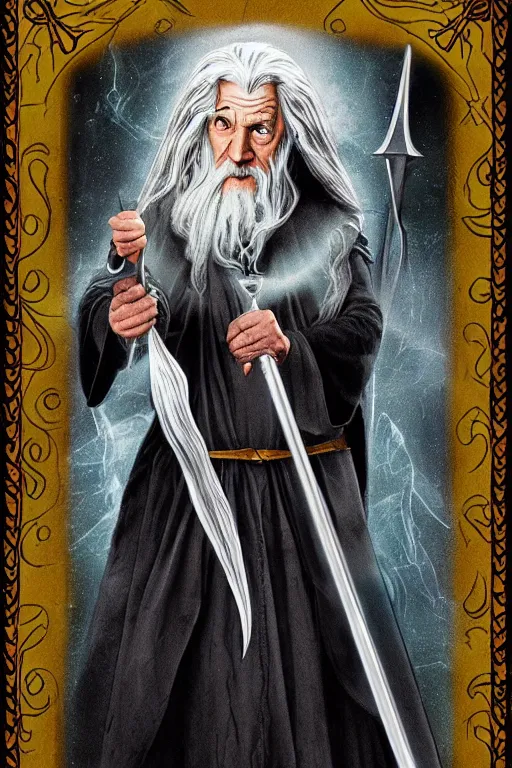 Image similar to tarot illustration of gandalf as the magician by artstation