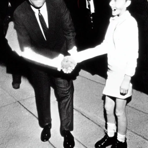 Prompt: john f kennedy shaking hands with et, photograph