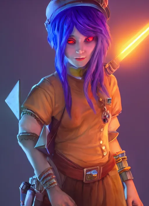 Prompt: young adult rock gnome artificer with blue hair, dndbeyond, bright, colourful, realistic, dnd character portrait, full body, rpg, concept art, behance hd, artstation, deviantart, global illumination, radiating a glowing aura, rray tracing hdr render in unreal engine 5