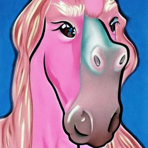 Image similar to hybrid between Jim Carrey and a pink horse, Jim Carrey mixed with a pink horse, shocked expression