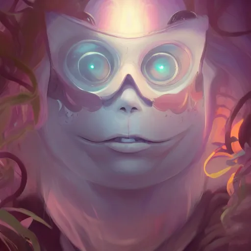 Image similar to a portrait of a cinematic still of the happy mask salesman, art by lois van baarle and loish and ross tran and rossdraws and sam yang and samdoesarts and artgerm and saruei and disney, digital art, highly detailed, intricate, sharp focus, trending on artstation hq, deviantart, unreal engine 5, 4 k uhd image