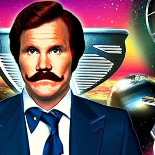 Prompt: ron burgundy as the captain of the starship enterprise,