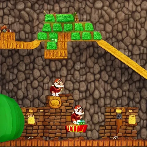 Image similar to Donkey Kong in a beautiful cave, with crystals on the walls.