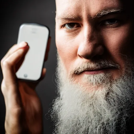 Image similar to Beautiful portrait photo Photograph of Odin using a smartphone, studio lights, stock photo