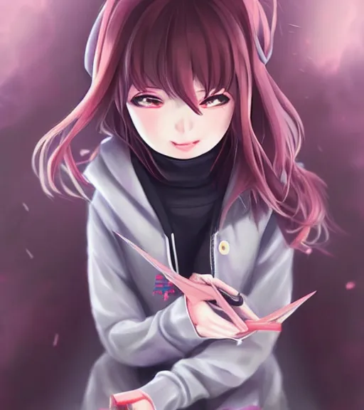 Prompt: chiaki nanami from danganronpa intensely gaming, a japanese girl with pale bobbed hair and a hoodie, gamer, awesome, art by stanley lau, artgerm, rossdraws, ross tran, sakimichan, cyarine, beautiful art