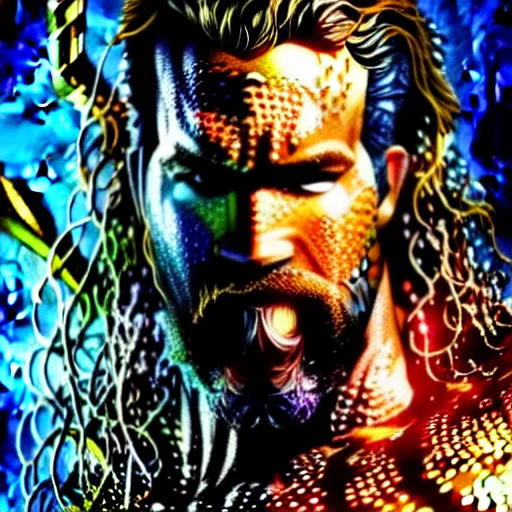 Prompt: uhd photorealistic portrait of ryan reynolds as aquaman, by amano, ayami kojima, greg rutkowski, lisa frank, mark brooks, and karol bak, masterpiece, cinematic composition, dramatic pose, studio lighting, hyperdetailed, intricate details