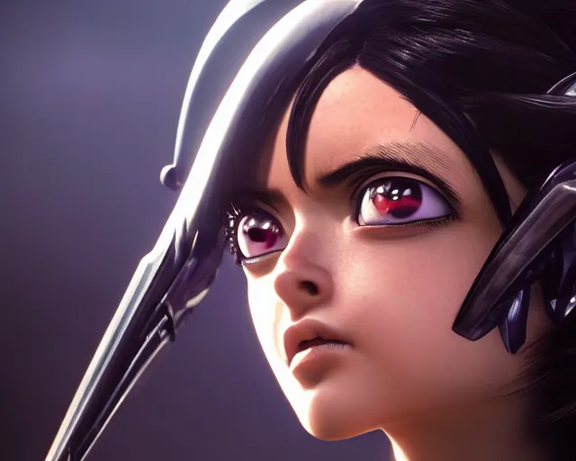 Image similar to a beautiful close - up of battle angel alita, photorealistic, lifelike portrait, octane engine, cinematic lighting, high detail, high resolution