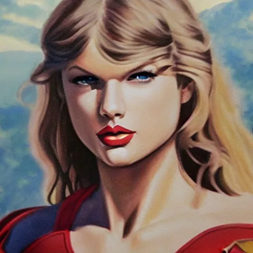 Prompt: ultra realistic portrait painting of taylor swift in the movie supergirl, art by frank frazetta, 4 k, ultra realistic, highly detailed, epic lighting.