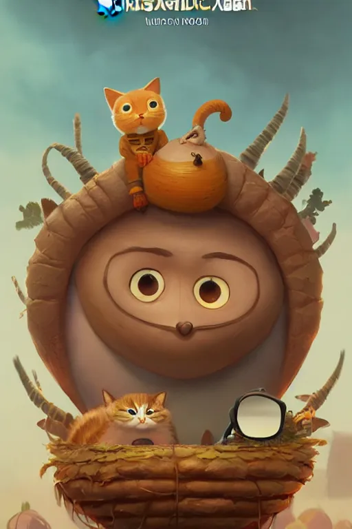 Image similar to round antropomorphic acorn and his cat friend in a slice of life movie, cerebri movie poster, by nuri iyem, james gurney, james jean, greg rutkowski, anato finnstark. pixar. hyper detailed, 5 0 mm, award winning photography, perfect faces