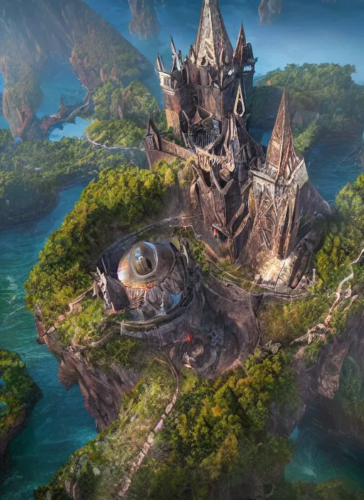 Image similar to bird point of view of castle, ultra detailed fantasy, elden ring, realistic, dnd, rpg, lotr game design fanart by concept art, behance hd, artstation, deviantart, global illumination radiating a glowing aura global illumination ray tracing hdr render in unreal engine 5