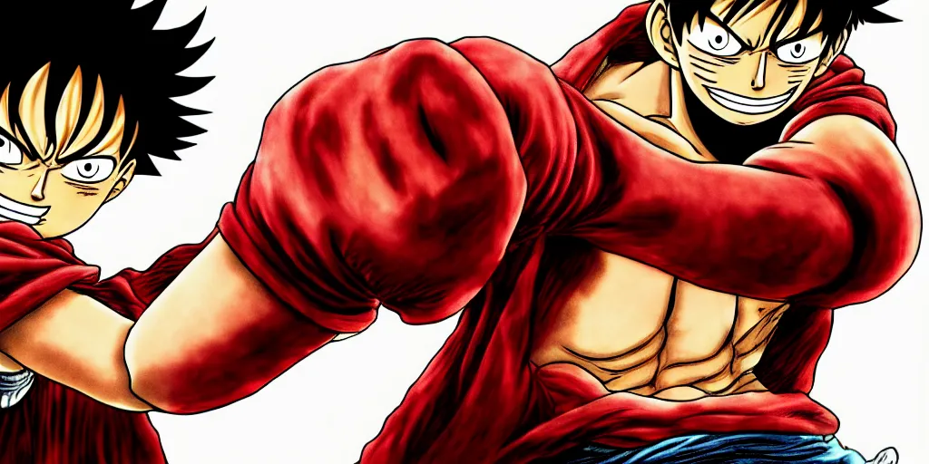 Image similar to luffy punch, berserk, 4 k resolution, comic style ， by miura kentaro, ultra detailed,