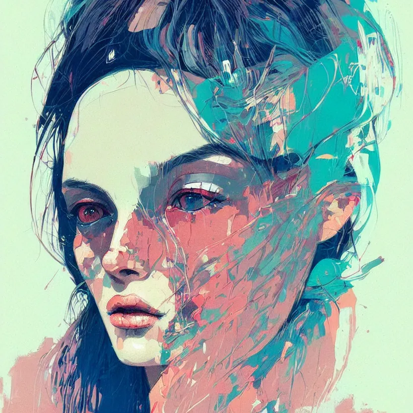 Prompt: close up portrait painting of a female in nineties street styling, concept art, intricate details, aesthetically pleasing pastel colors, art by conrad roset, impressionism, portrait