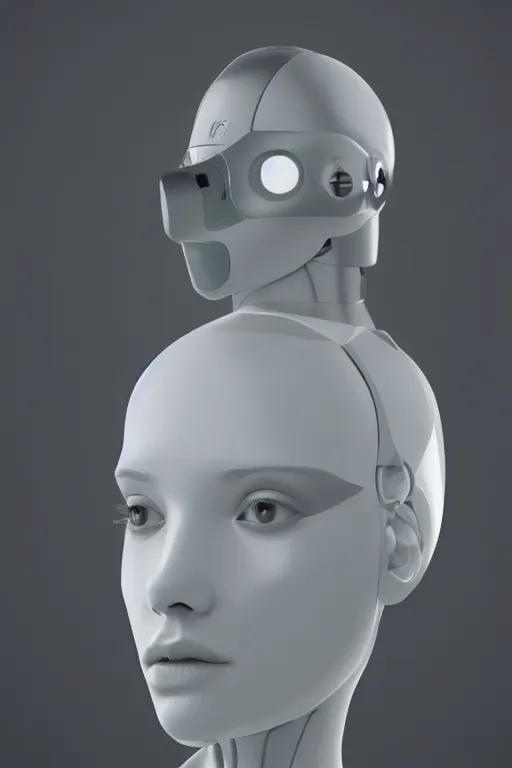 Prompt: a female android made out of white glass with no eyes ears nose or mouth, photorealistic digital art, studio lighting, unreal engine