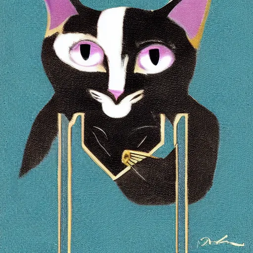 Image similar to a beautiful cat in the style of art deco