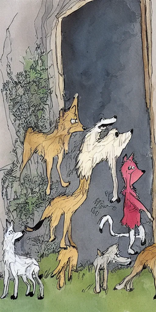 Image similar to wolves at the door by Quentin Blake