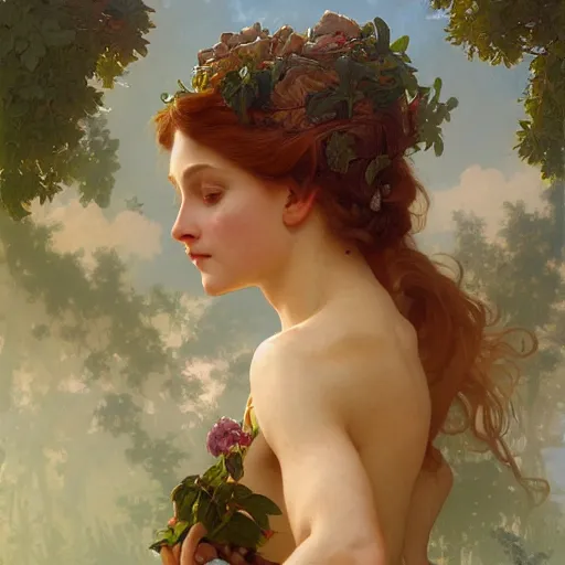 Image similar to portrait of gaea goddess, intricate, elegant, highly detailed, digital painting, artstation, concept art, smooth, sharp focus, illustration, art by artgerm and greg rutkowski and alphonse mucha and william - adolphe bouguereau