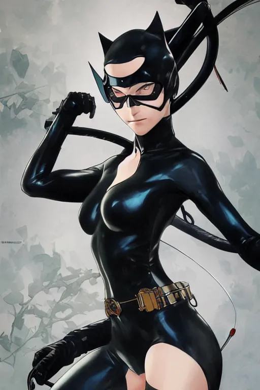 Image similar to anime key visual of a beautiful female, catwoman, cinematic, stunning, highly detailed, digital painting, artstation, smooth, hard focus, illustration, art by artgerm and greg rutkowski and alphonse mucha, aniplex