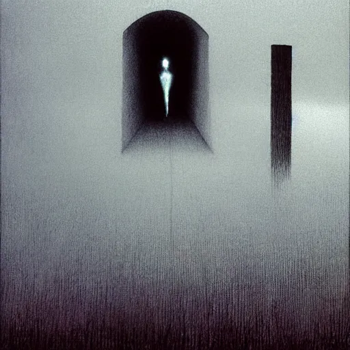 Prompt: Cool commuter ghost. Zdzisaw Beksinski.