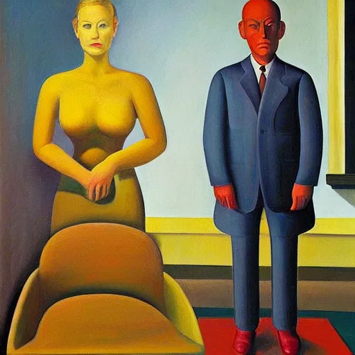 Image similar to in soviet russia, tv watches you!, grant wood, pj crook, edward hopper, oil on canvas