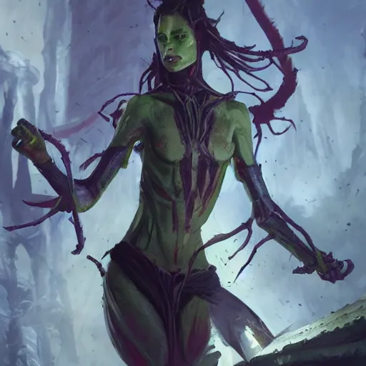 Image similar to a girl mantis, by Greg Rutkowski, in the style of magic the gathering, 4k, very detailed