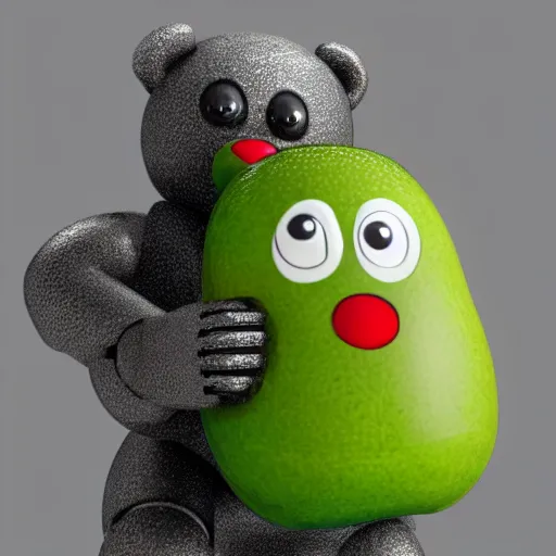 Image similar to an anthropomorphic robot bear holding an avocado and offering it to the viewer, ultra detailed, 8 k, trending on artstation, award - winning art,