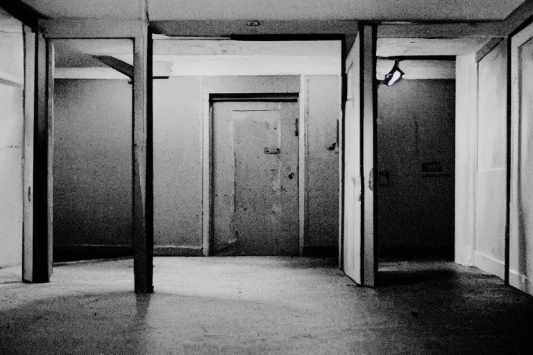 Prompt: a realistic 35mm film still of a liminal space, the backrooms, film grain, cinematic