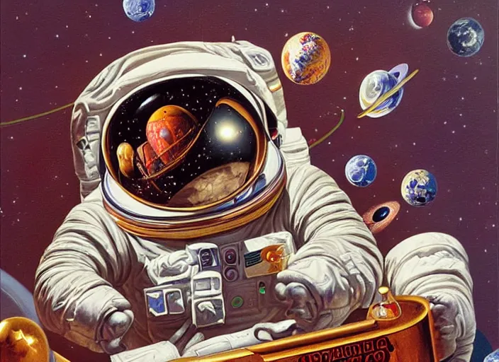 Prompt: rococo painting astronaut Greg Hildebrandt high detail fancy cake