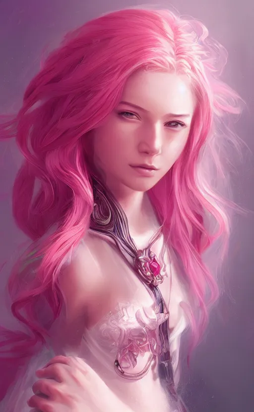 Image similar to teen girl, pink hair, gorgeous, amazing, elegant, intricate, highly detailed, digital painting, artstation, concept art, sharp focus, illustration, art by Ross tran