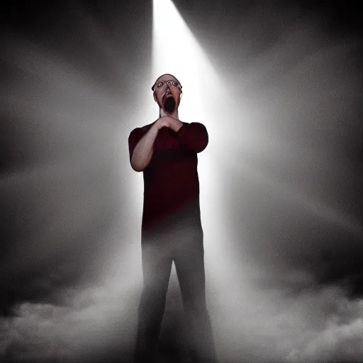 Image similar to Doug Walker Nostalgia Critic is god in heaven, dramatic lighting, photograph, bright