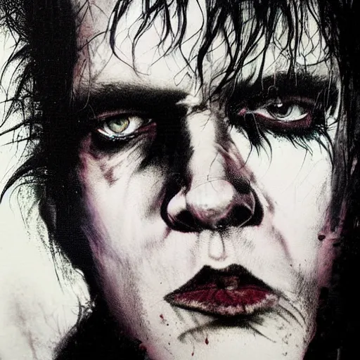 Image similar to stunning portrait of gaunt sid vicious a ( the cure fan ) as dream from sandman, dim stars as eyes, by jeremy mann, by cedric peyravernay, by by russ mills, by richard avedon and ben templesmith, dramatic lightning, sadness, dark eye sockets, in the shadows, punk rock, gothic, high detailed, 8 k