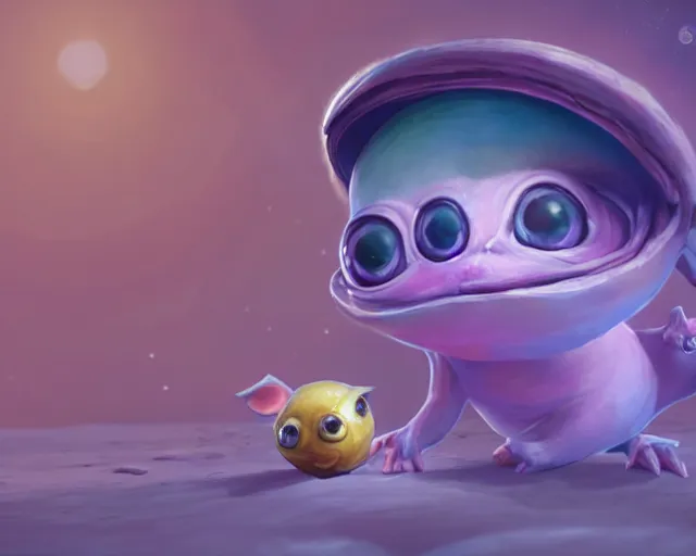 Image similar to 3D Fantasy Cute and adorable small alien piggy in space, huge adorable eyes, bright stars, Smooth 3D Illustration, soft render, Servando Lupini, Daniil Kudriavtsev, handpaint texture, Blender, 3DCoat