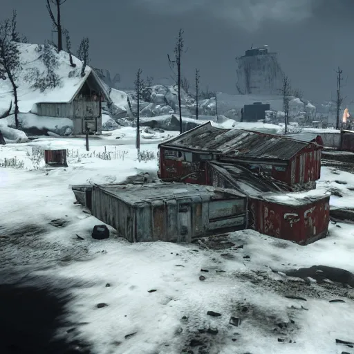 Prompt: iceland, winter in ruins post - nuclear war in fallout 4, in game screenshot