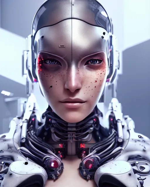 Image similar to beautiful digital painting of a stylish cyborg tokyo with high detail, real life skin, freckles, 8 k, stunning detail, works by artgerm, greg rutkowski and alphonse mucha, unreal engine 5, 4 k uhd